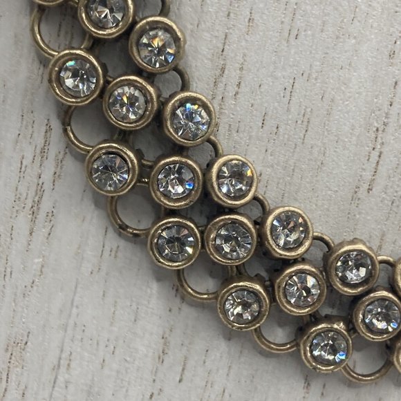 J.Crew Rhinestone Link Necklace 17" Gold tone Crystals collar Bib Cluster - Picture 2 of 9